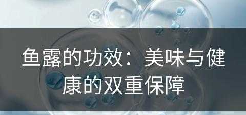 鱼露的功效：美味与健康的双重保障